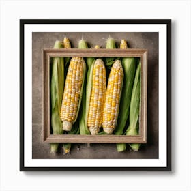 Corn On The Cob In A Wooden Frame Art Print