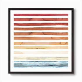 Watercolor Stripes Summer Sunset Square Art Print