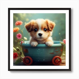 Puppy In A Wagon Art Print