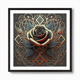 Stylized and intricate geometric black rose 13 Art Print