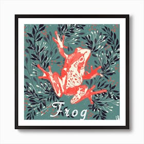 The Frog And Leaves Square Art Print