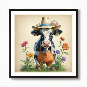 Cow With Flowers 12 Art Print