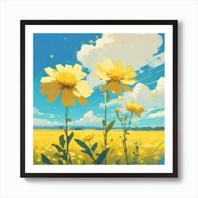 Yellow Flowers In A Field 28 Art Print