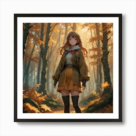 Anime Girl In Autumn Forest 1 Art Print