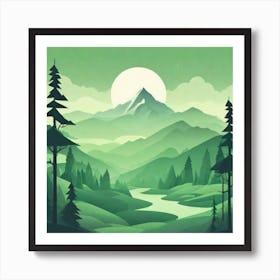 Misty mountains background in green tone 192 Art Print