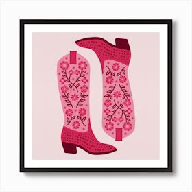 Cowgirl Boots   Hot Pink Monotone Square Art Print