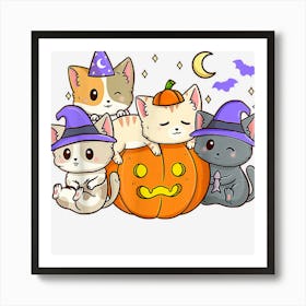 Halloween Cats Anime Cat Kawaii Neko Pumpkin Art Print