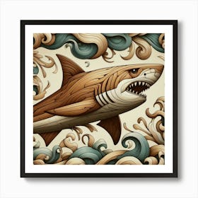 Majestic Shark Amidst Swirling Waves Art Print