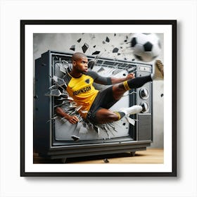 Soccer Player Kicking Tv Art Print