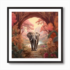 Elephant 4 Pink Jungle Animal Portrait Art Print