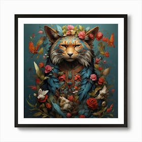 Cat With Flowers 1 Art Print