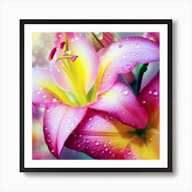 Beautiful pink, yellow, and purple chameleon lilies 2 Art Print