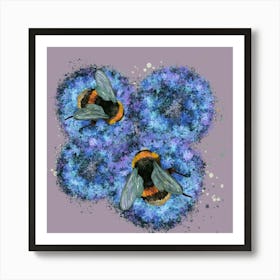 Bees On Purple Flowers Art Print