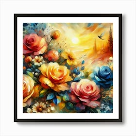 Colorful roses in sunset oil painting abstract painting art 5 Art Print