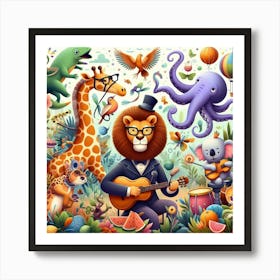 Cartoon Zoo Animals Wall Art Art Print