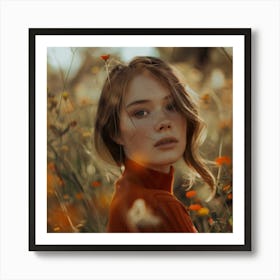 Girl In A Field Of Flowers Art Print