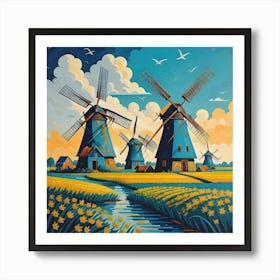 Windmills in Holland Art Print