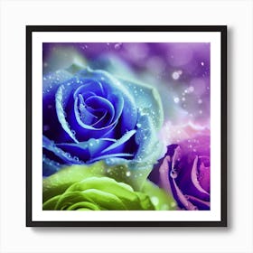 Beautiful purple, blue and lime roses 3 Art Print