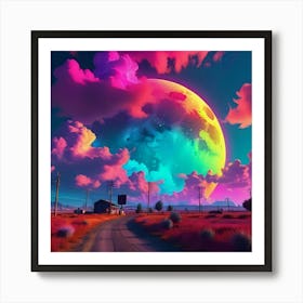 Colorful Landscape With A Full Moon Art Print