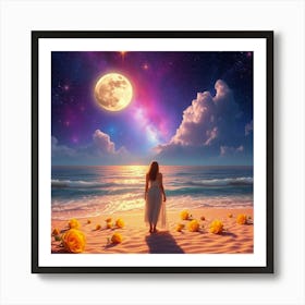 Dreaming Girl On The Beach Art Print