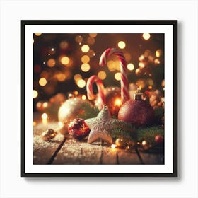 Christmas Decorations On A Wooden Table Art Print
