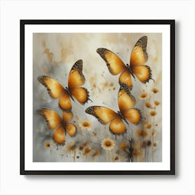 Butterflies On Daisies Art Print