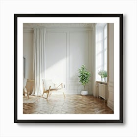 White Living Room With Wooden Floor Art Print