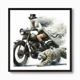 Steampunk Girl On A Motorcycle 2 Art Print