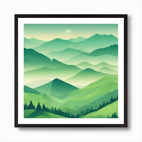 Misty mountains background in green tone 53 Art Print