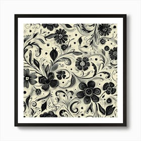 Black And White Floral Pattern 1 Art Print