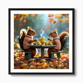 Two Squirrels Having Tea Art Print