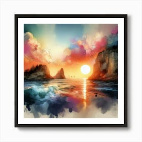 Sunset Over The Ocean 1 Art Print