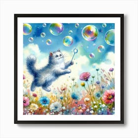 Cat With Soap Bubbles Art Print