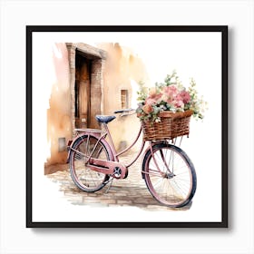 Pink Bicycle With Flowers Art Print
