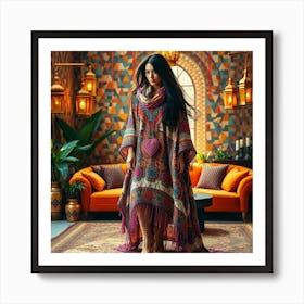 Asian Woman In A Poncho Poster