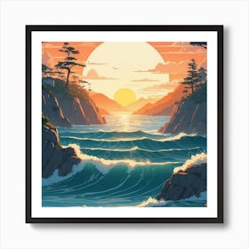 Sunset Over The Ocean Art Print