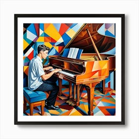 Man Playing Piano Cubism Style Art Print