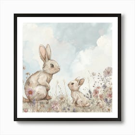 Rabbits In The Meadow Art Print