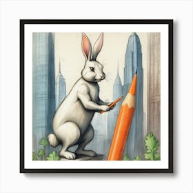 Rabbit With Pencil 4 Art Print