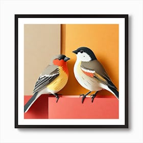 Firefly A Modern Illustration Of 2 Beautiful Sparrows Together In Neutral Colors Of Taupe, Gray, Tan (81) Art Print