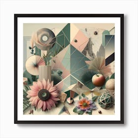 Nostalgia in Bloom: A Surreal Collage of Vintage Photos and Pastel Flowers Art Print