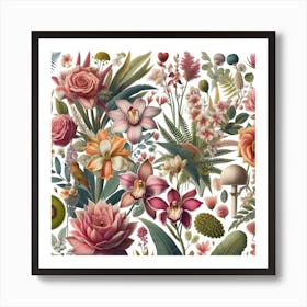 Botanical Art Collage: A Colorful and Natural Collection of Flower and Plant Prints and Posters Art Print