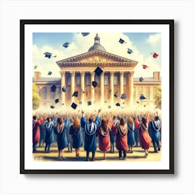 Graduation Joy Wall Print Art A Joyful And Triumphant Scene, Perfect For Capturing The Spirit Of Achievement And Success In Any University Space Art Print