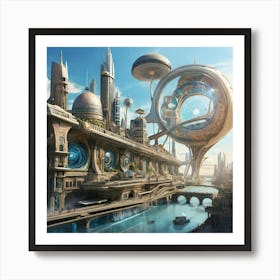 Futuristic City paintings art print 1 Art Print