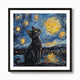 Starry Night Cat 7 Póster