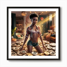 Woman With Bitcoins 1 Art Print