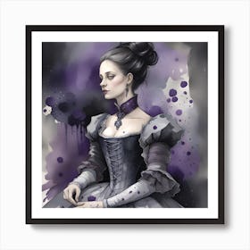 Lady In Purple Monochromatic Watercolor Art Print
