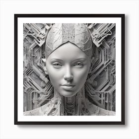 A Portrait That Combines Embossed Patterns With Technological Elements Symbolizing The Integration Of Art And Modern Innovation Art Print