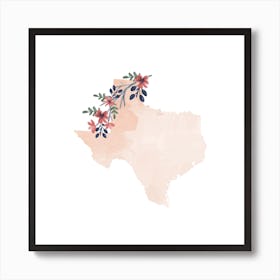 Texas Watercolor Floral State Art Print