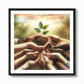 Multiracial Hands Holding A Plant Art Print